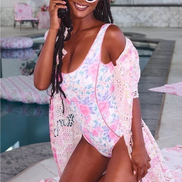 LoveShackFancy NWT Mikkel One Piece PRIMROSE PINKBERRY Swimsuit Size Large - Picture 2 of 16